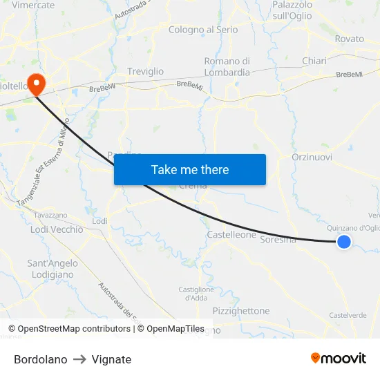 Bordolano to Vignate map