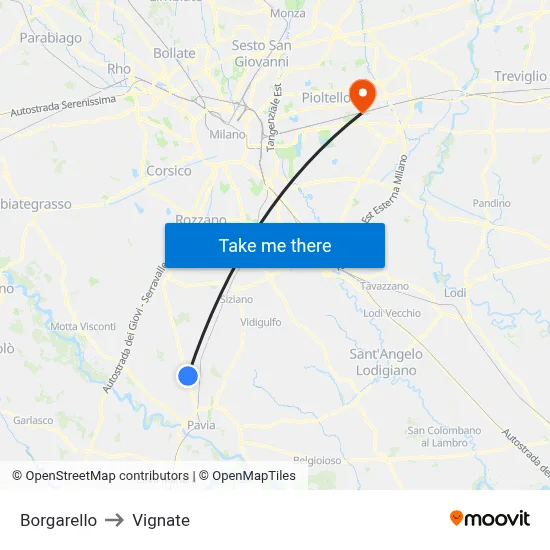 Borgarello to Vignate map