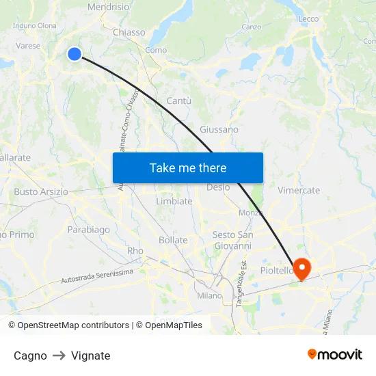Cagno to Vignate map