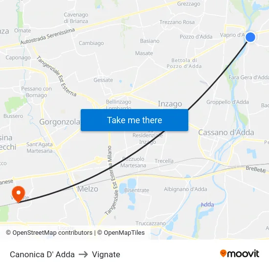 Canonica d'Adda to Vignate map