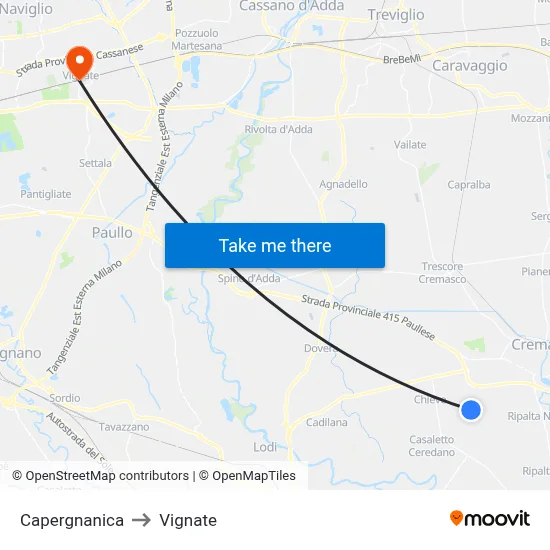 Capergnanica to Vignate map