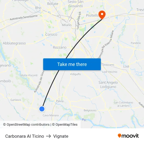 Carbonara Al Ticino to Vignate map