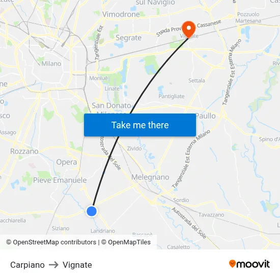 Carpiano to Vignate map