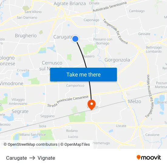 Carugate to Vignate map