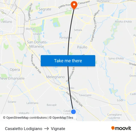 Casaletto Lodigiano to Vignate map