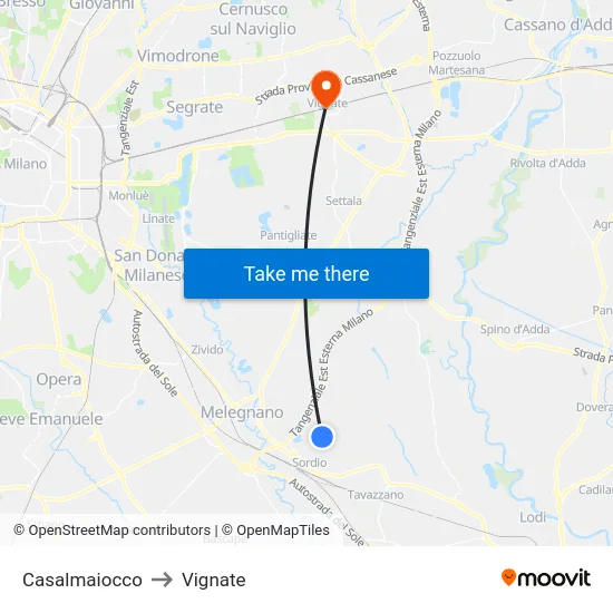 Casalmaiocco to Vignate map