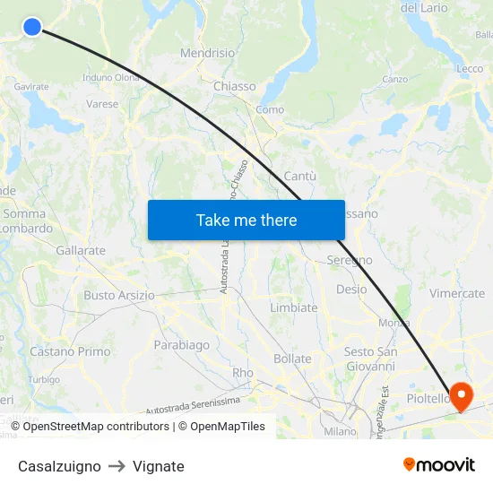 Casalzuigno to Vignate map