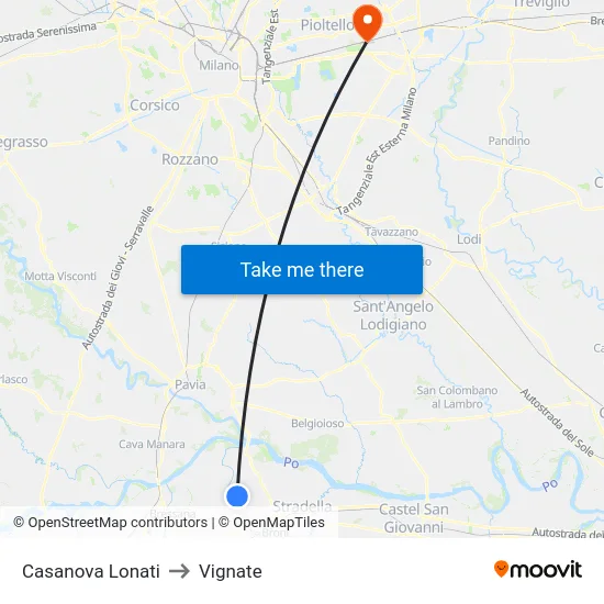 Casanova Lonati to Vignate map
