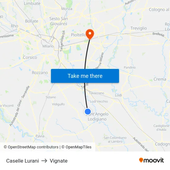 Caselle Lurani to Vignate map