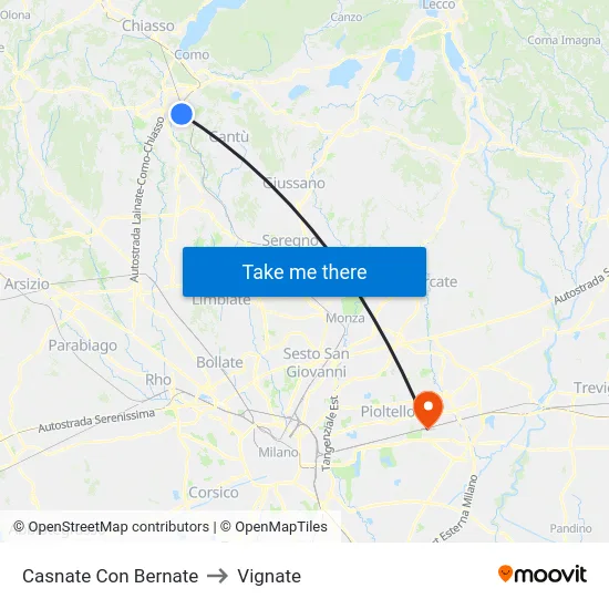 Casnate Con Bernate to Vignate map