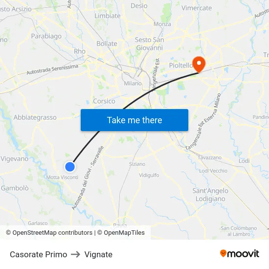 Casorate Primo to Vignate map
