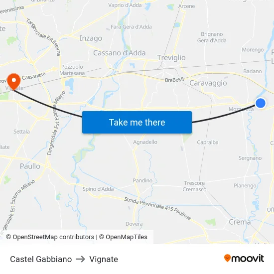 Castel Gabbiano to Vignate map