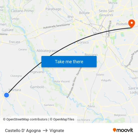Castello D' Agogna to Vignate map