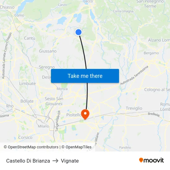 Castello di Brianza to Vignate map
