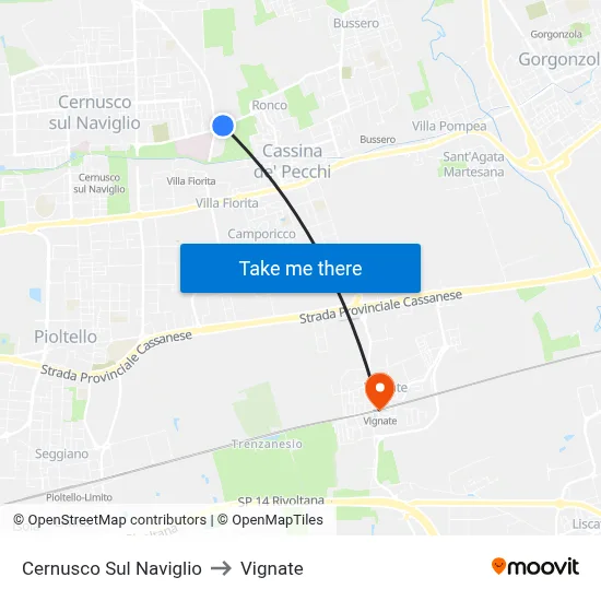 Cernusco Sul Naviglio to Vignate map