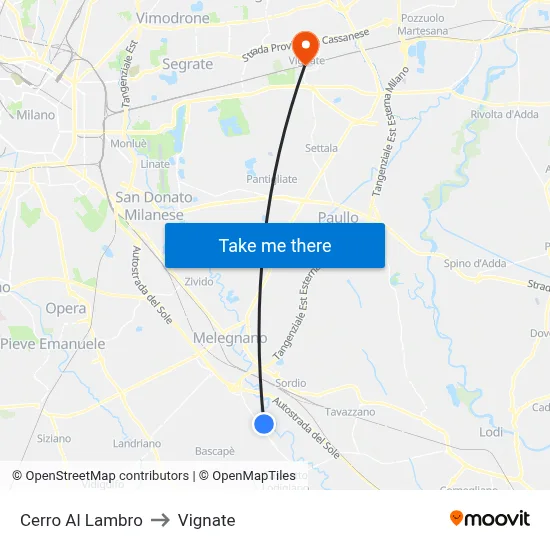 Cerro Al Lambro to Vignate map