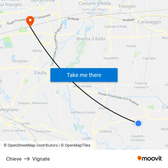 Chieve to Vignate map