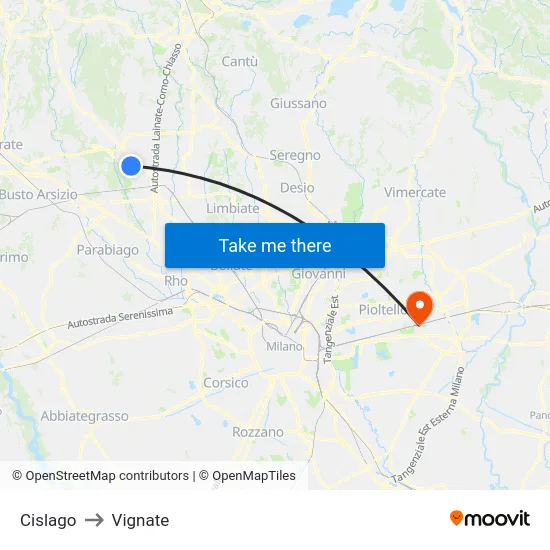 Cislago to Vignate map