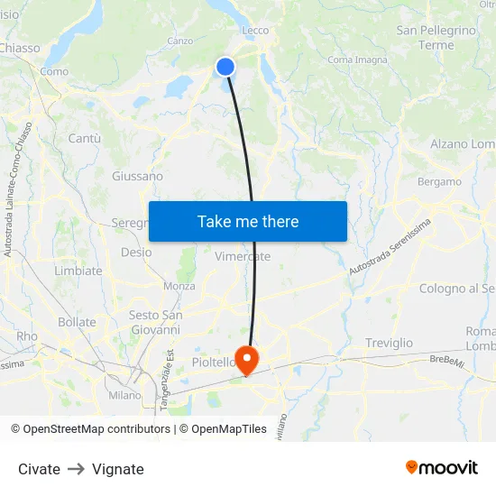 Civate to Vignate map