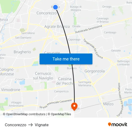 Concorezzo to Vignate map