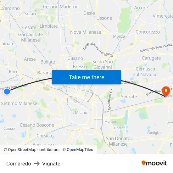 Cornaredo to Vignate map