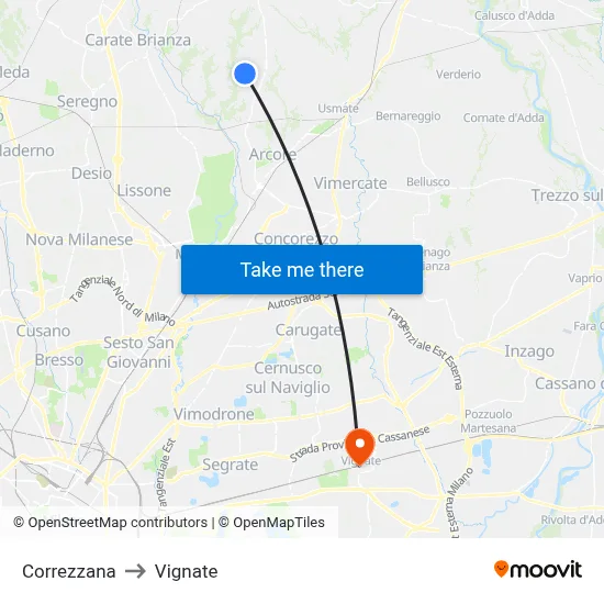 Correzzana to Vignate map