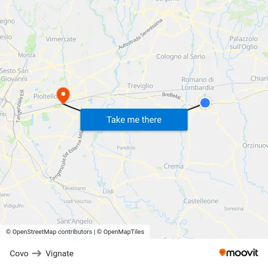 Covo to Vignate map