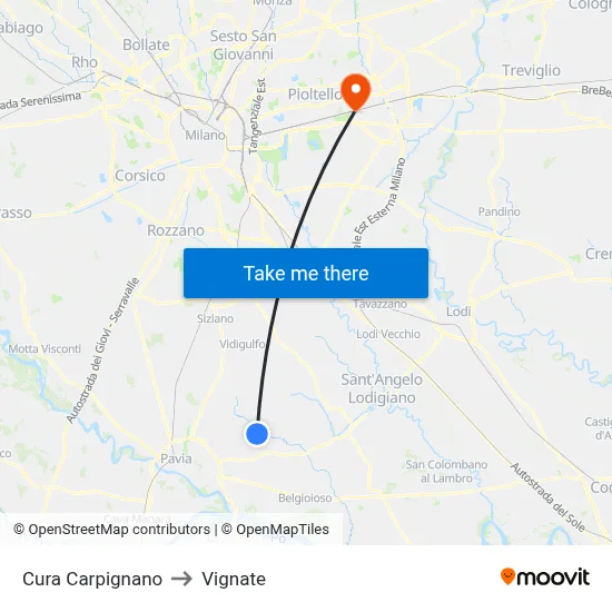 Cura Carpignano to Vignate map