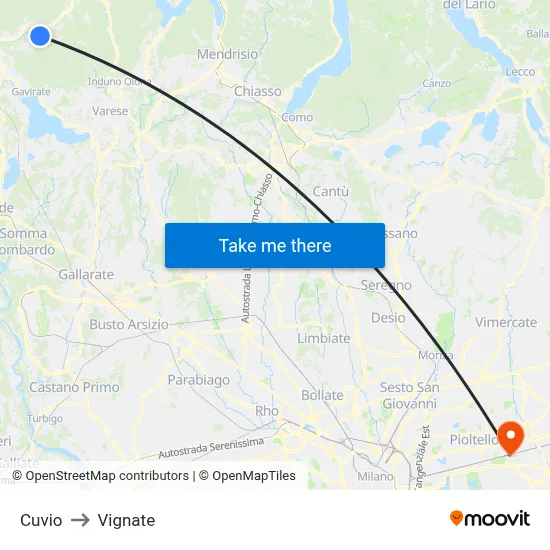Cuvio to Vignate map