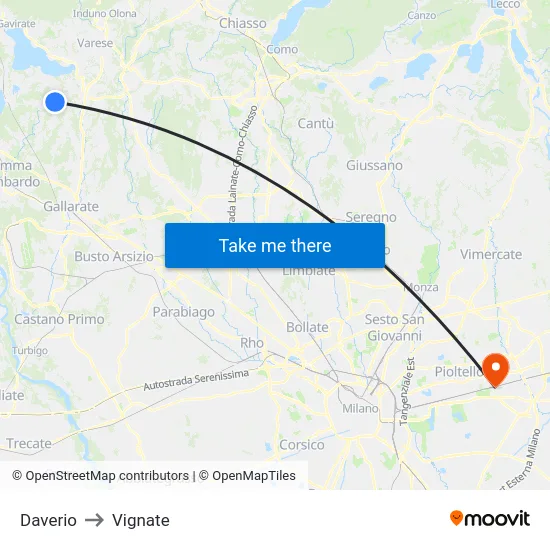 Daverio to Vignate map