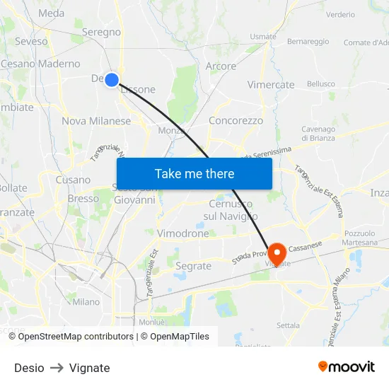 Desio to Vignate map