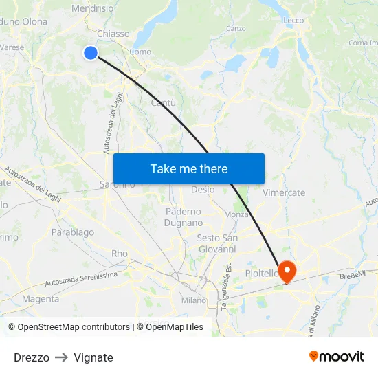 Drezzo to Vignate map