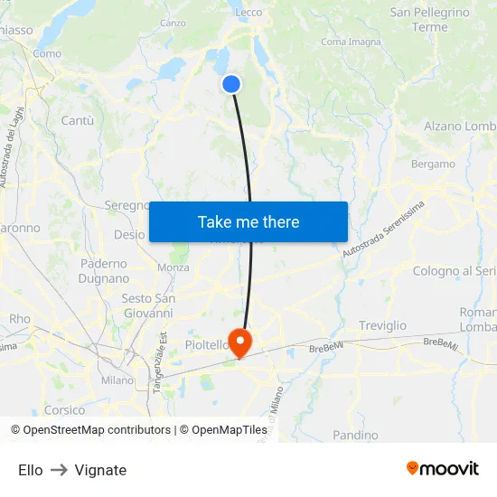 Ello to Vignate map