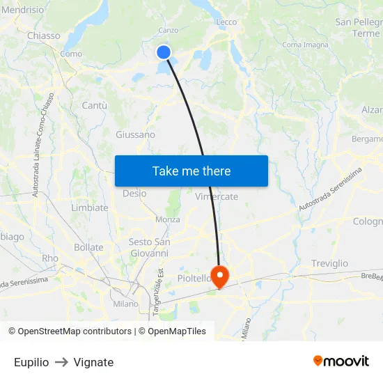 Eupilio to Vignate map