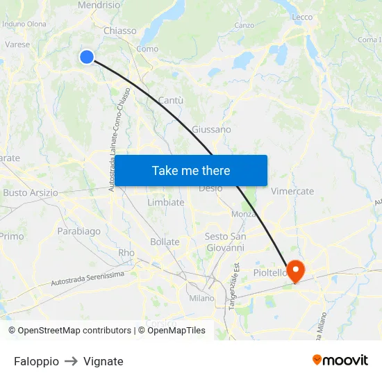 Faloppio to Vignate map