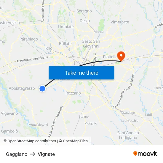 Gaggiano to Vignate map