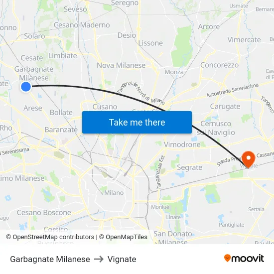 Garbagnate Milanese to Vignate map