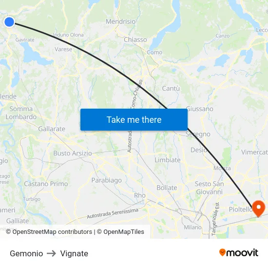 Gemonio to Vignate map