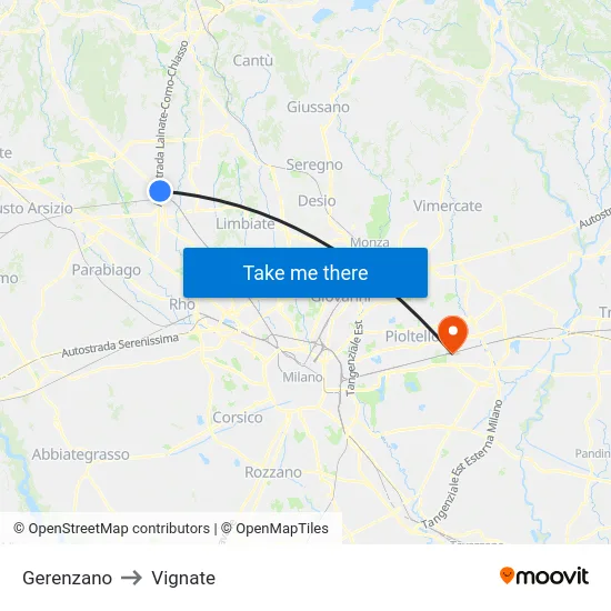 Gerenzano to Vignate map