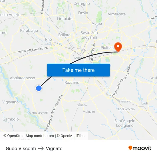 Gudo Visconti to Vignate map