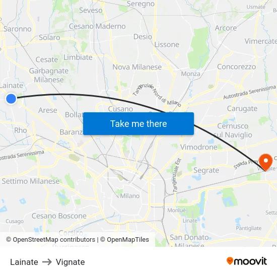 Lainate to Vignate map