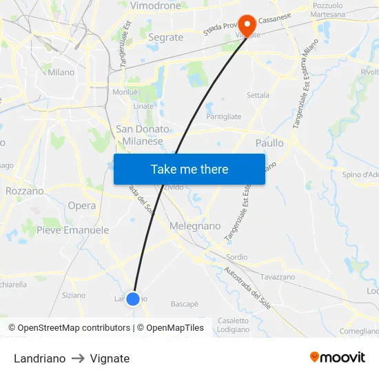 Landriano to Vignate map