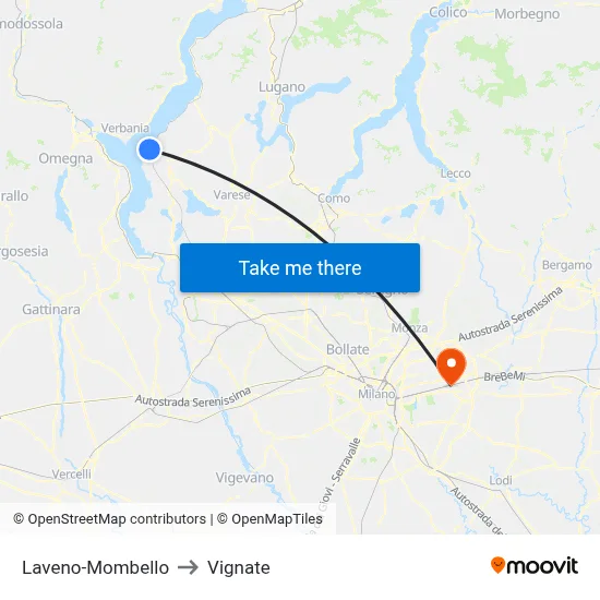 Laveno-Mombello to Vignate map