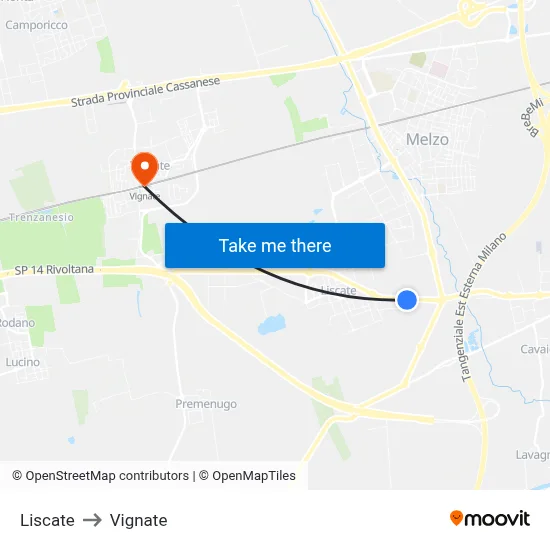 Liscate to Vignate map