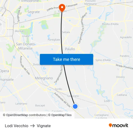 Lodi Vecchio to Vignate map