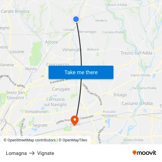 Lomagna to Vignate map