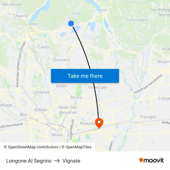 Longone Al Segrino to Vignate map