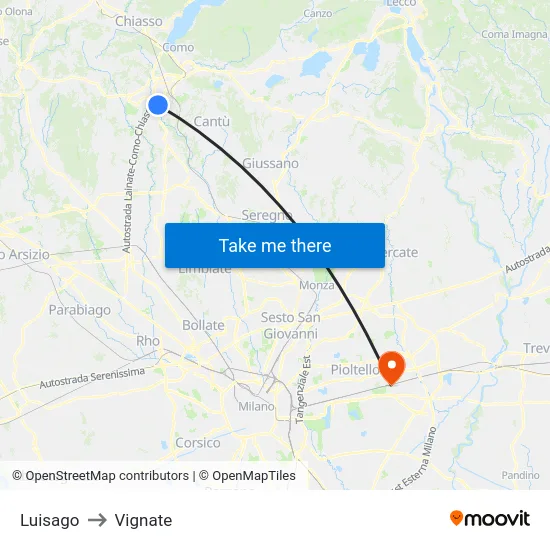 Luisago to Vignate map