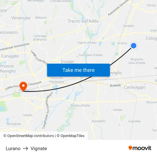 Lurano to Vignate map