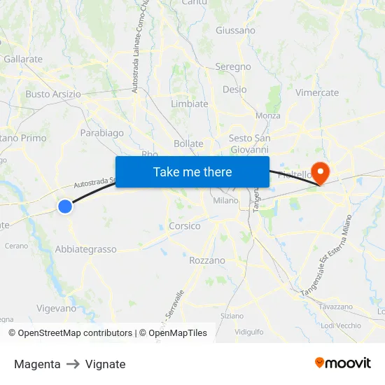 Magenta to Vignate map